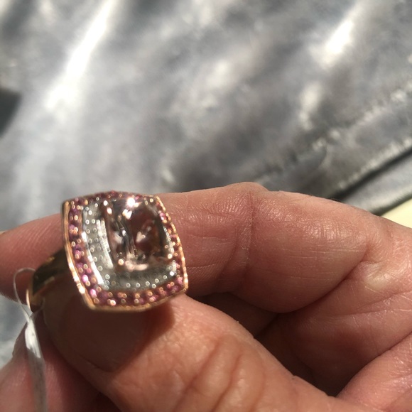 Pink Morganite & Diamonds Rose Gold plated Ring - Picture 9 of 16
